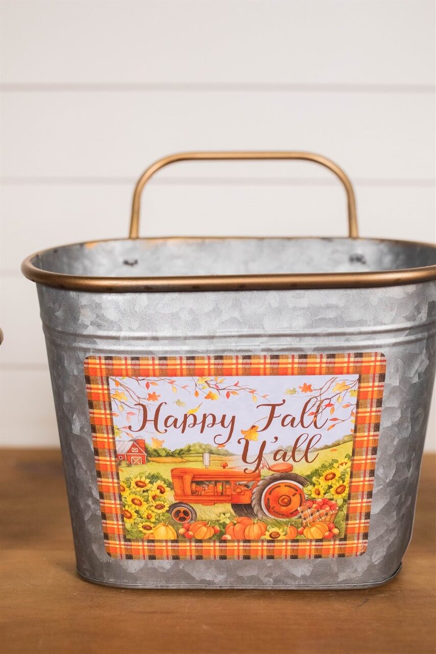 12" Galvanized Metal Harvest Scene Wall Hanging Buckets - Set of 3