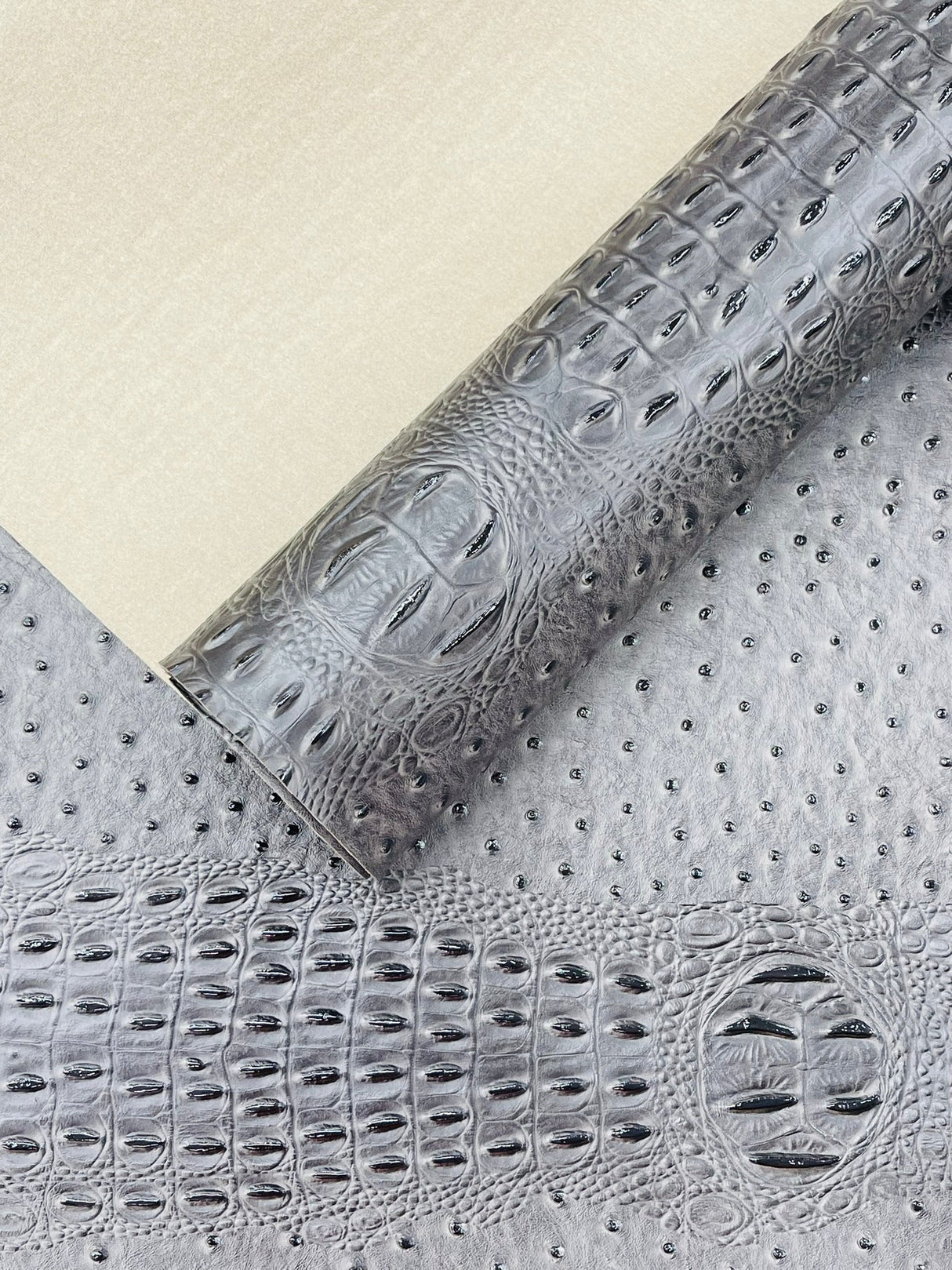 Gator Ostrich Embossed Vinyl Fabric - Embossed Crocodile Ostrich Texture, 54" Width (1 Yard)
