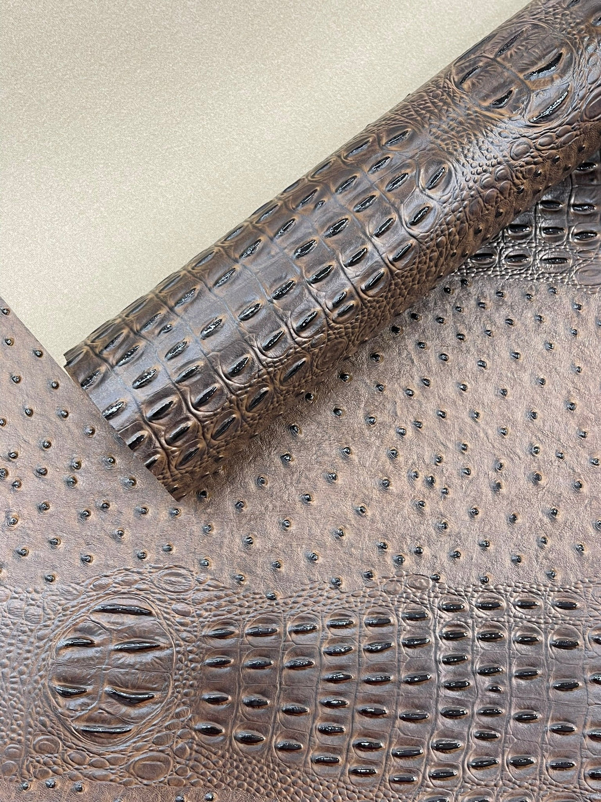 Gator Ostrich Embossed Vinyl Fabric - Embossed Crocodile Ostrich Texture, 54" Width (1 Yard)