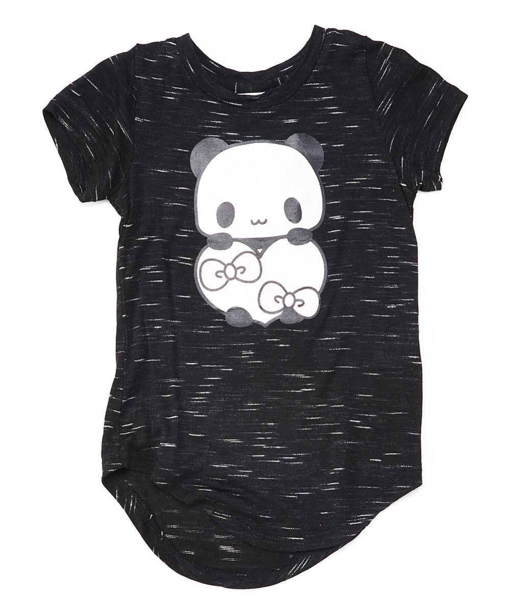 Panda Heart Girls Blouse Cotton Fabric - Panda Graphic, Black, Girls Tops (1 Piece)