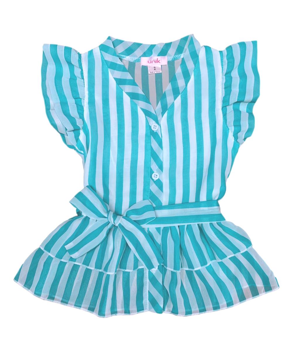 Girl Striped Blouse Girls Fabric - Black, Navy, Purple, Teal Stripes, Color Block, Size 2-12 (1 Piece)