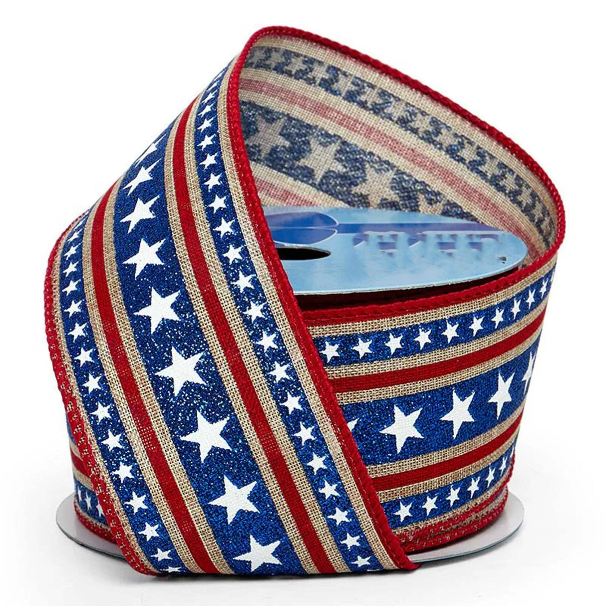 Patriotic Stars and Stripes Wired Ribbon 2 1/2 '' X 10 yd Long Stars & Stripes Color 1 / roll