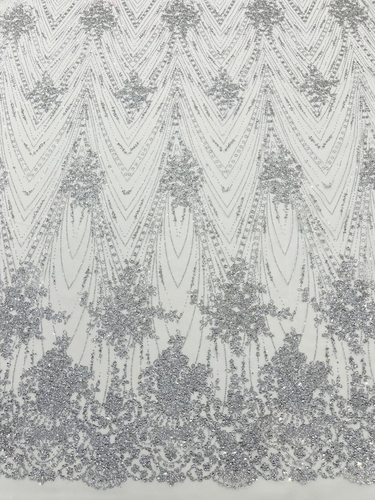 Geometric Damask Glitter Design Mesh Lace Fabric - Brown, Gold, Silver, Champagne, 54" Width (1 Yard)