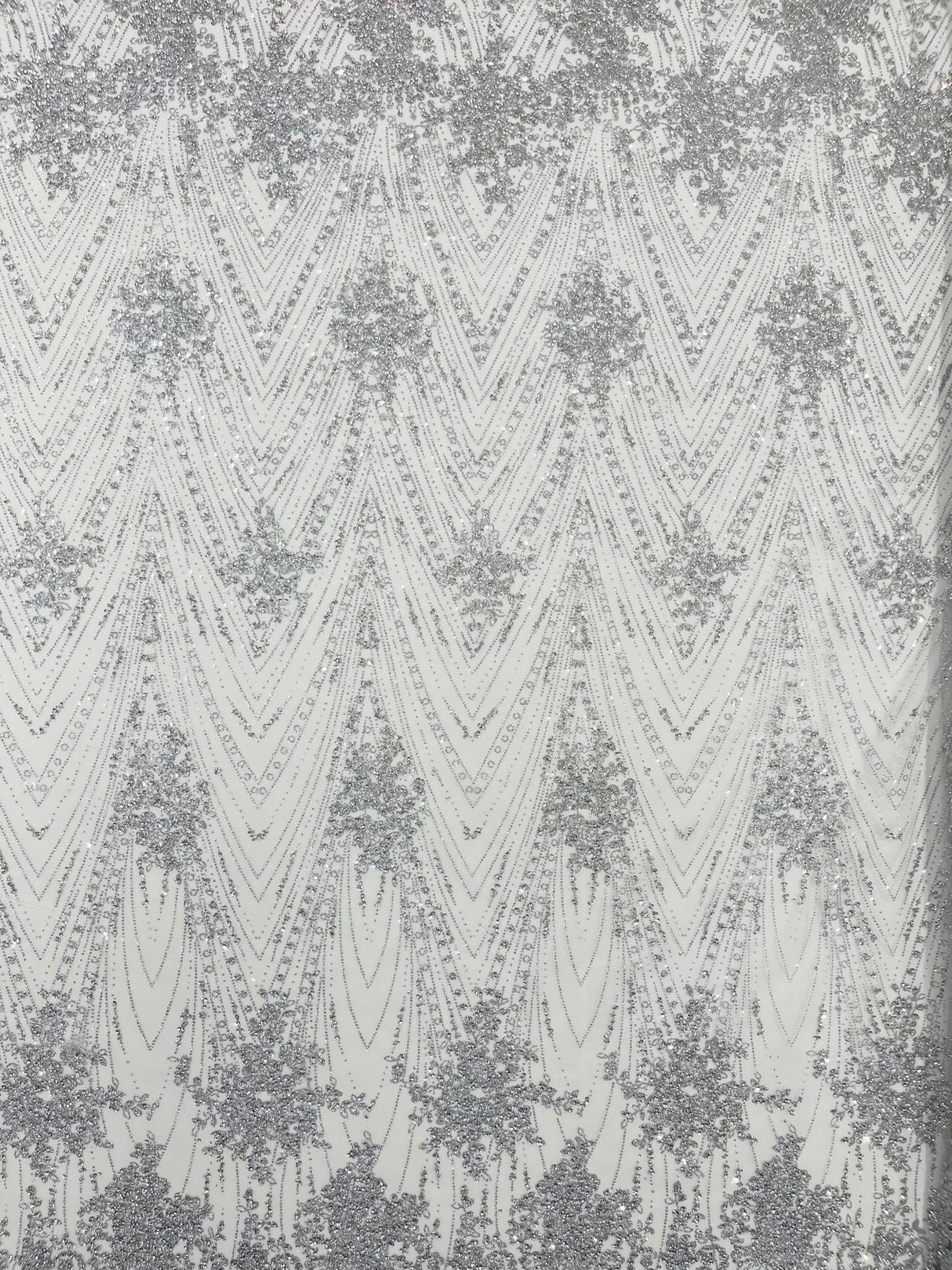 Geometric Damask Glitter Design Mesh Lace Fabric - Brown, Gold, Silver, Champagne, 54" Width (1 Yard)