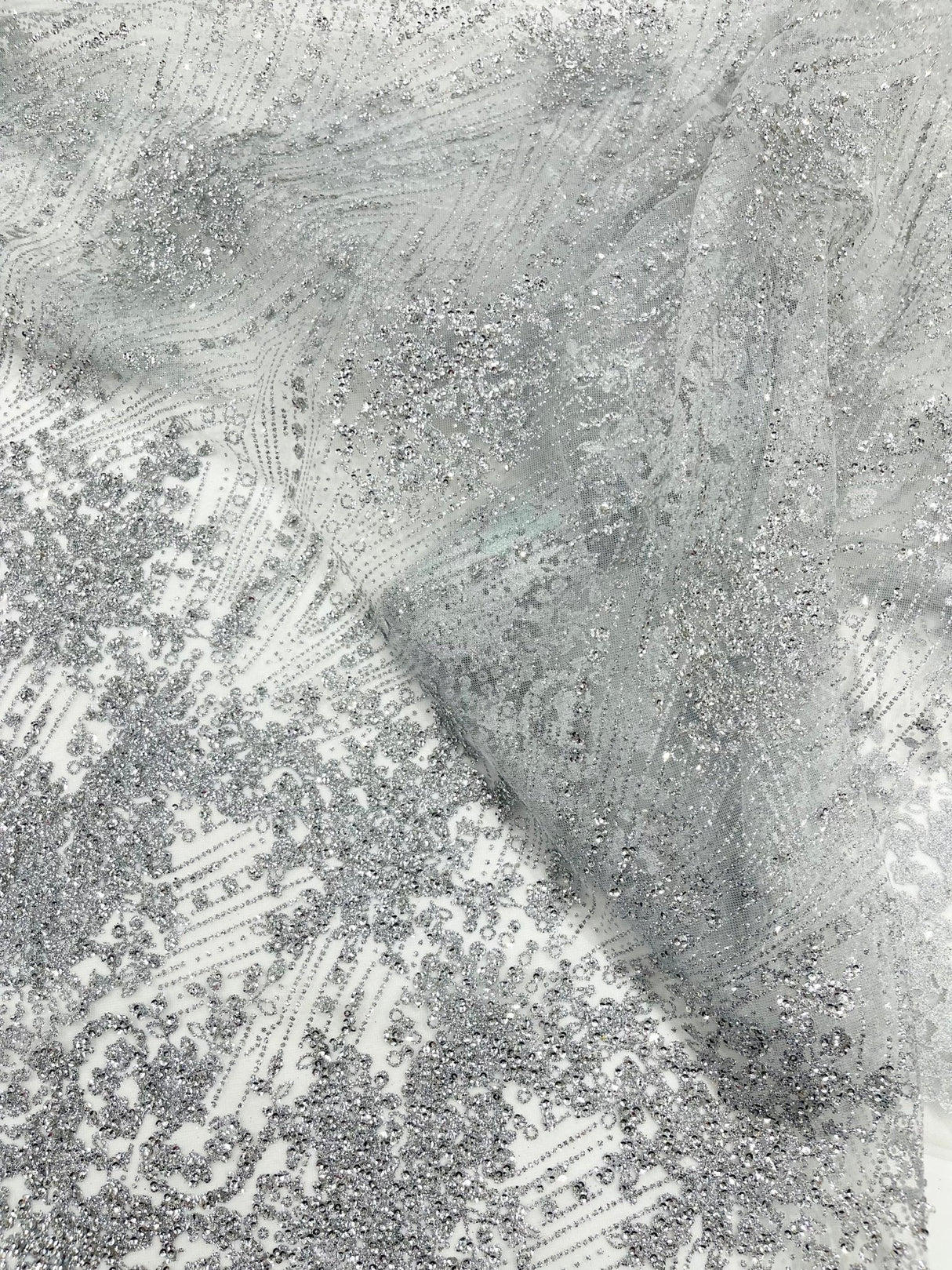 Geometric Damask Glitter Design Mesh Lace Fabric - Brown, Gold, Silver, Champagne, 54" Width (1 Yard)