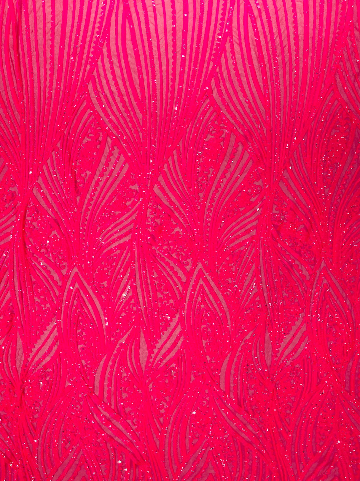 Geometric Feather Wing Polyester Fabric - 4 Way Stretch Mesh, Embroidered Sequins, 54" Width, 36" Length (1 Yard)