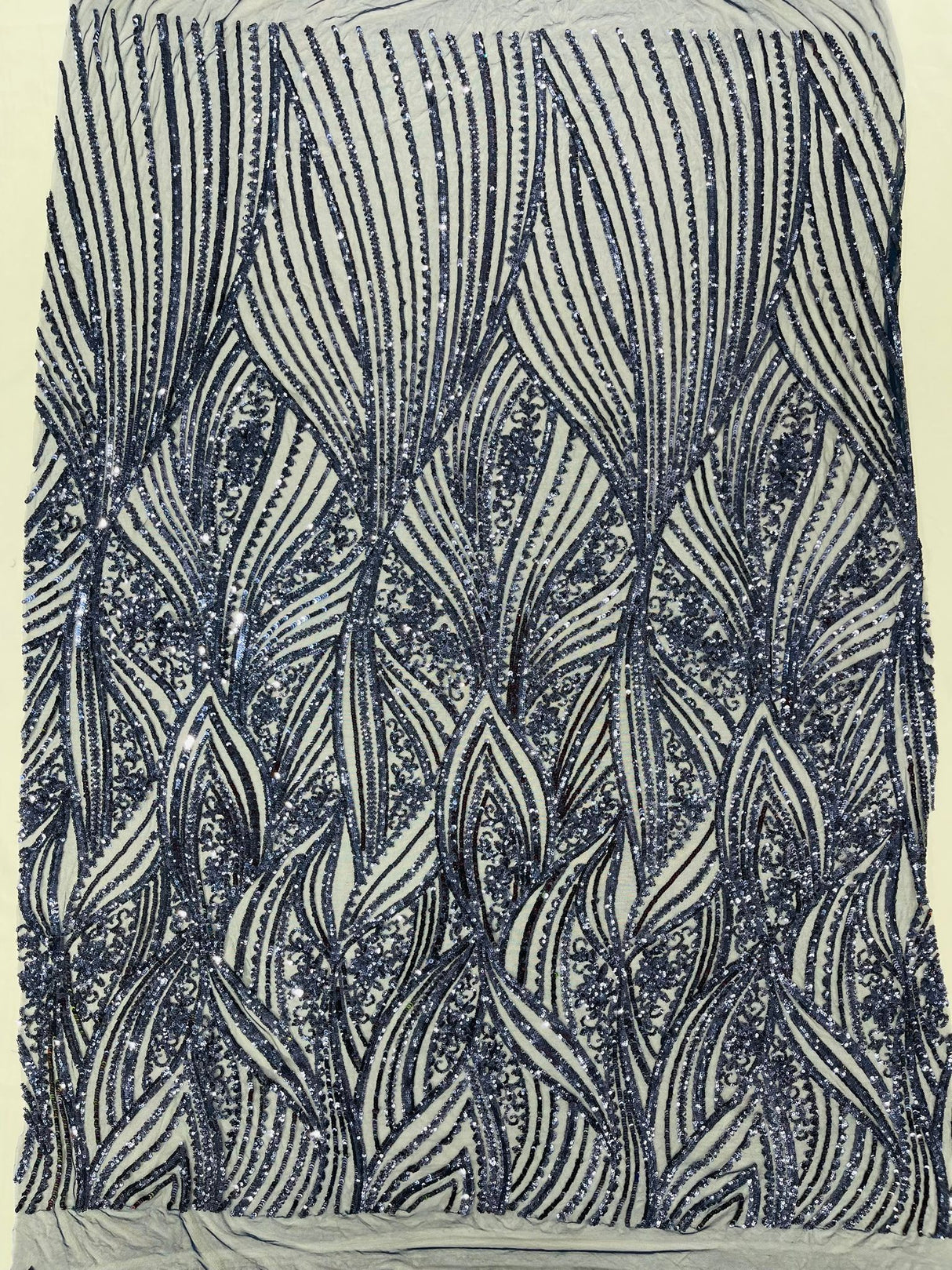 Geometric Feather Wing Polyester Fabric - 4 Way Stretch Mesh, Embroidered Sequins, 54" Width, 36" Length (1 Yard)