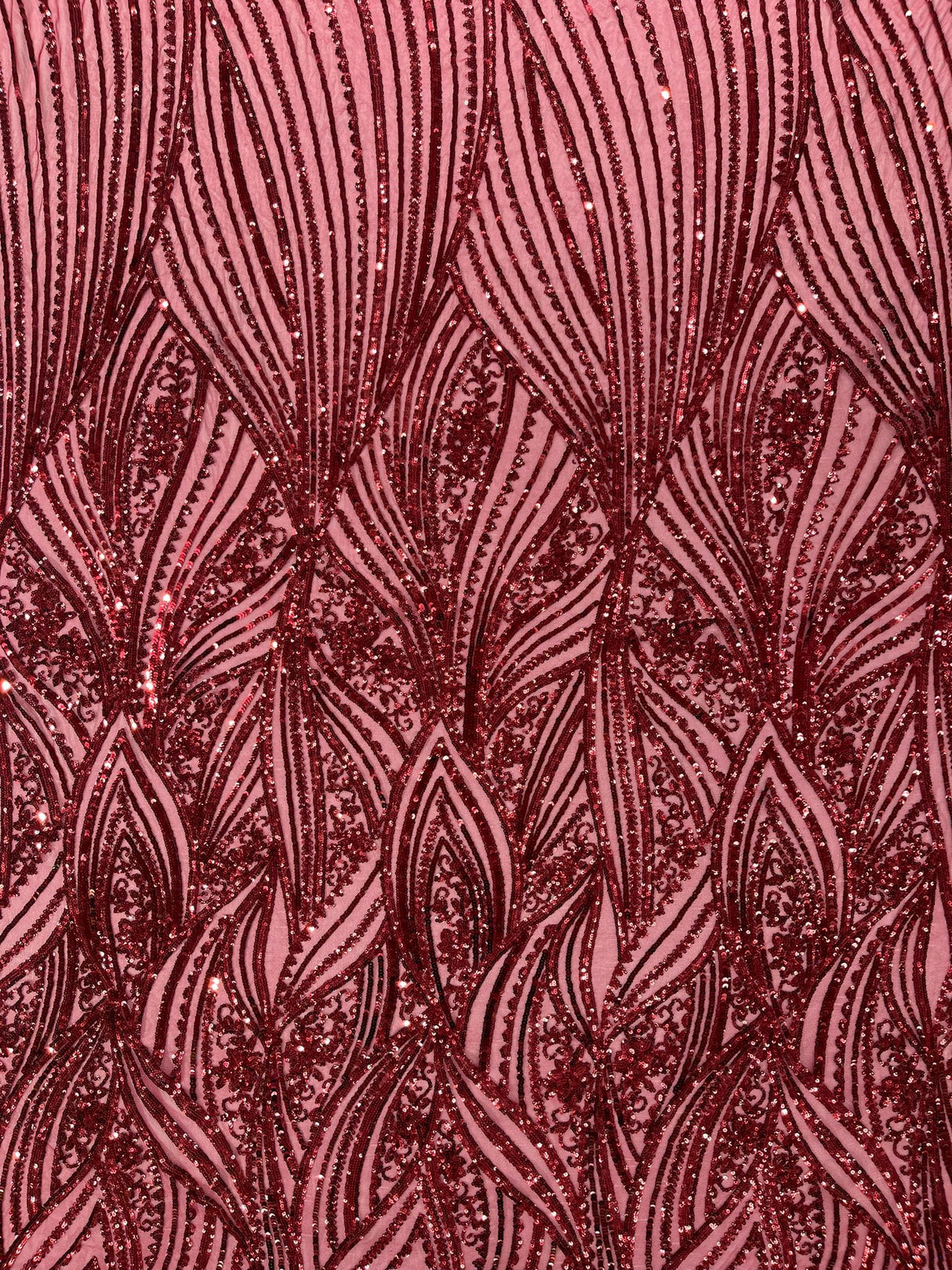 Geometric Feather Wing Polyester Fabric - 4 Way Stretch Mesh, Embroidered Sequins, 54" Width, 36" Length (1 Yard)