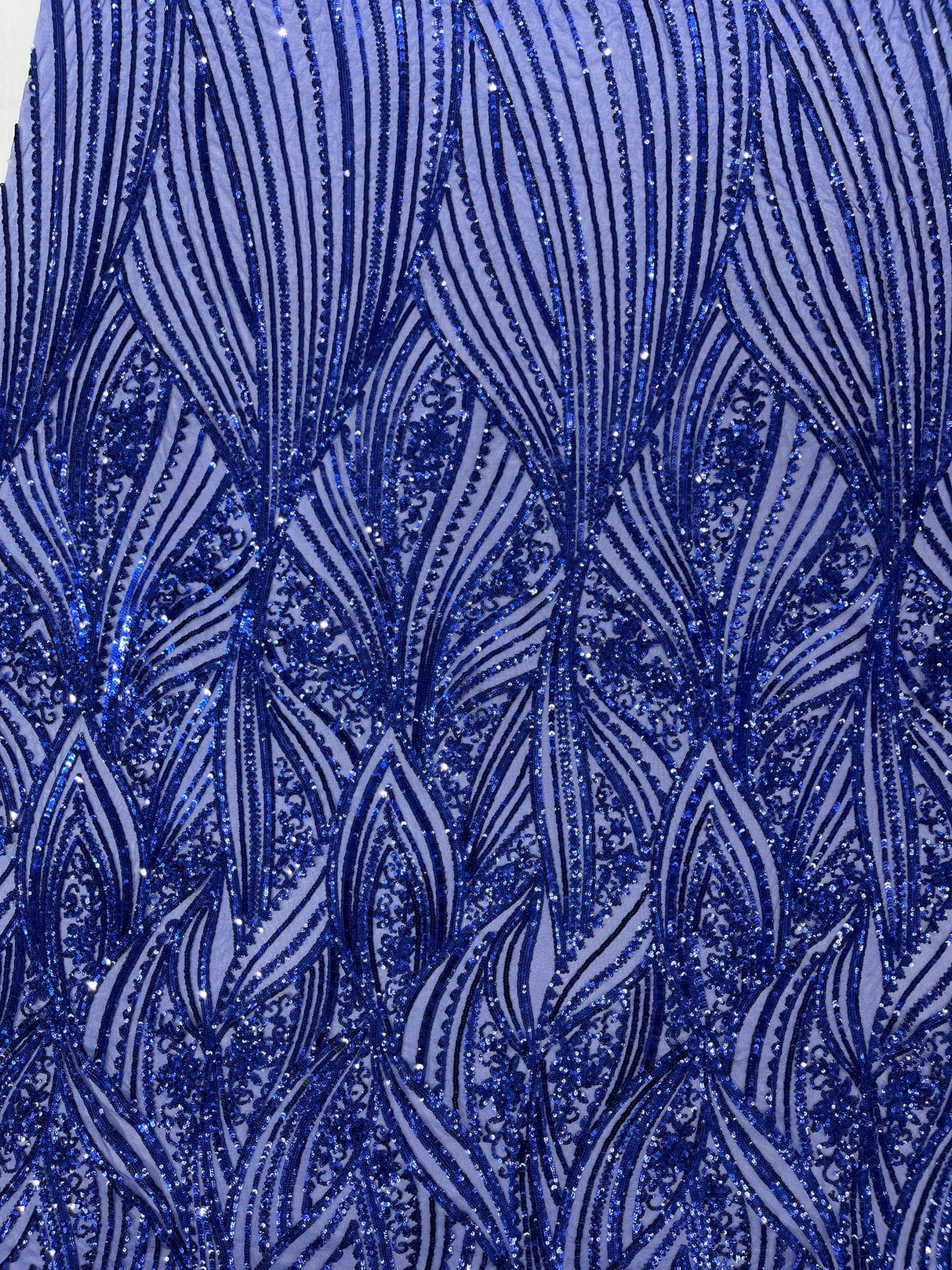 Geometric Feather Wing Polyester Fabric - 4 Way Stretch Mesh, Embroidered Sequins, 54" Width, 36" Length (1 Yard)