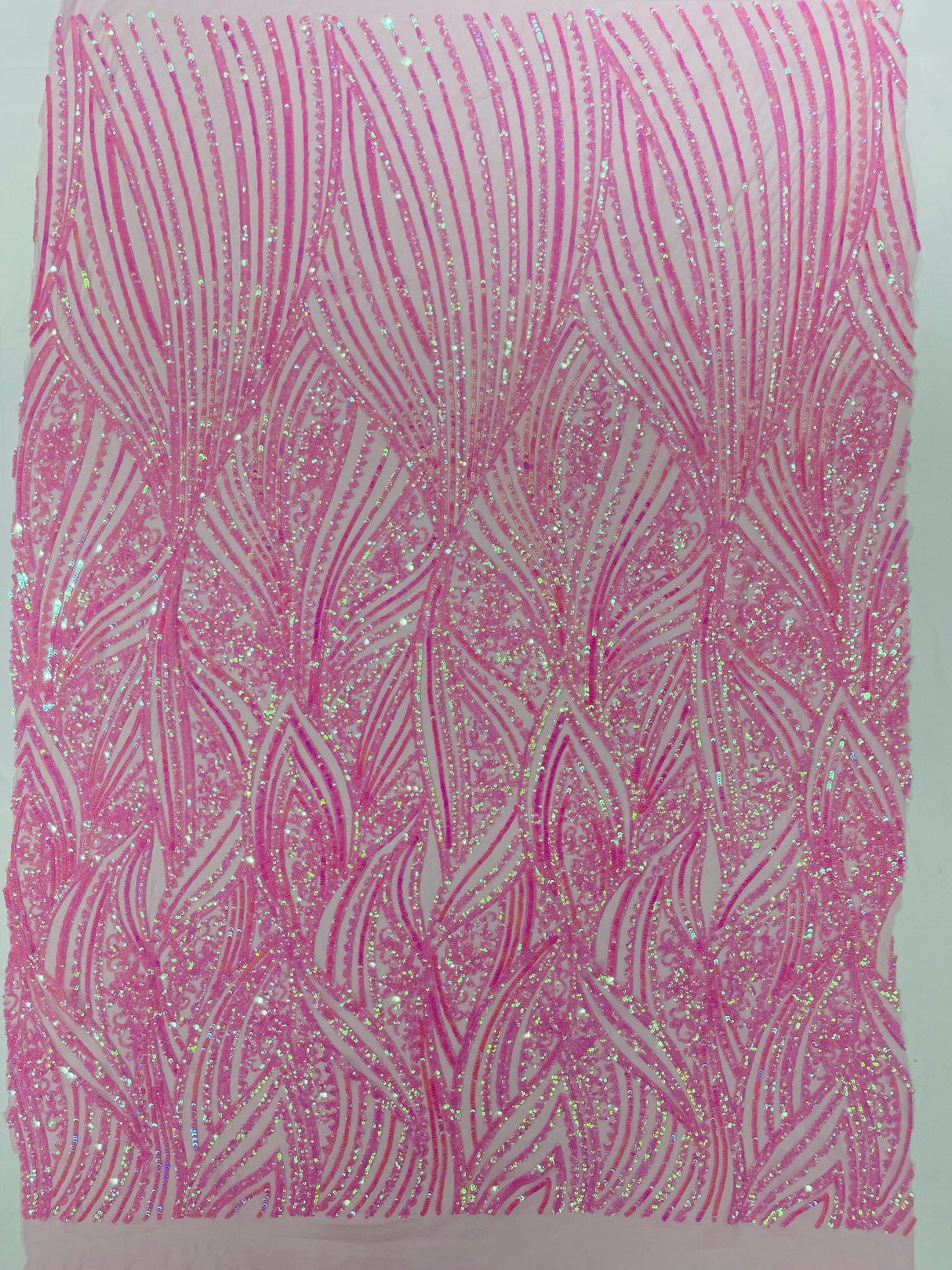 Geometric Feather Wing Polyester Fabric - 4 Way Stretch Mesh, Embroidered Sequins, 54" Width, 36" Length (1 Yard)