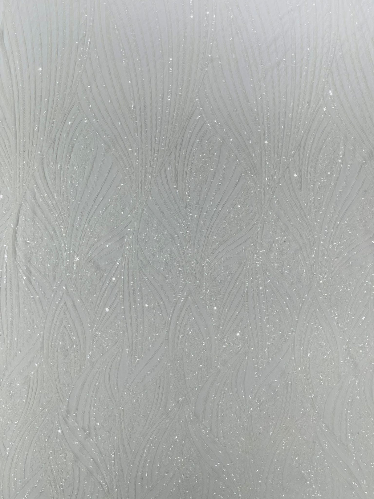 Geometric Feather Wing Polyester Fabric - 4 Way Stretch Mesh, Embroidered Sequins, 54" Width, 36" Length (1 Yard)