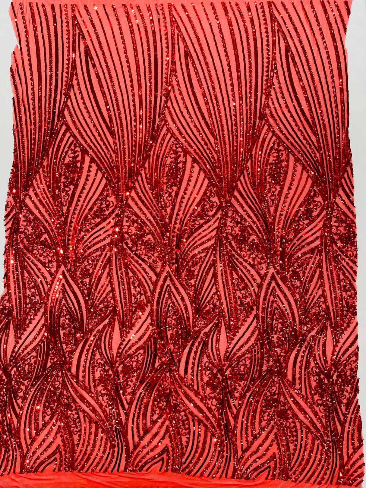 Geometric Feather Wing Polyester Fabric - 4 Way Stretch Mesh, Embroidered Sequins, 54" Width, 36" Length (1 Yard)