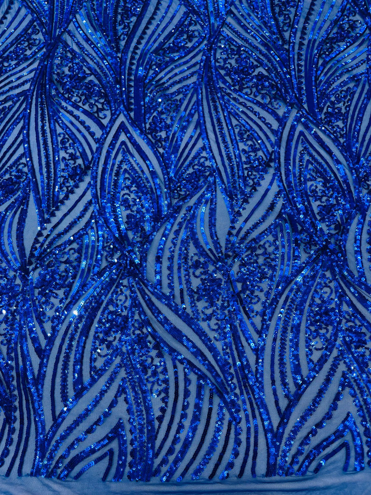 Geometric Feather Wing Polyester Fabric - 4 Way Stretch Mesh, Embroidered Sequins, 54" Width, 36" Length (1 Yard)