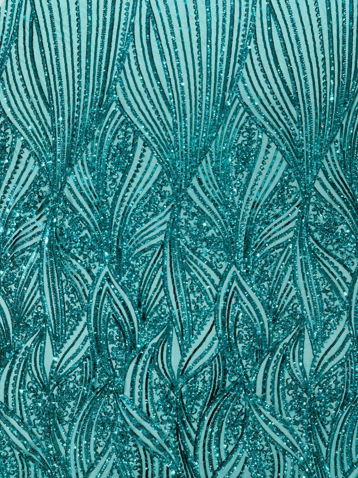 Geometric Feather Wing Polyester Fabric - 4 Way Stretch Mesh, Embroidered Sequins, 54" Width, 36" Length (1 Yard)