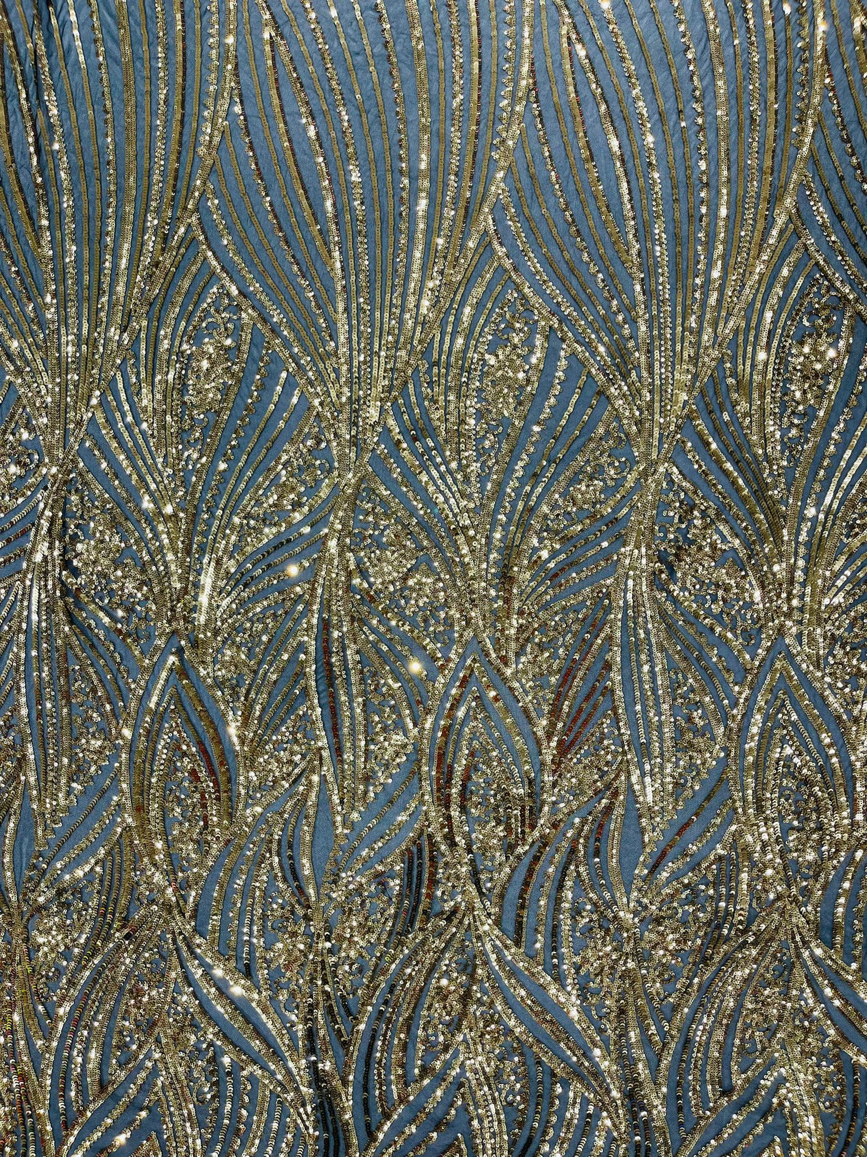 Geometric Feather Wing Polyester Fabric - 4 Way Stretch Mesh, Embroidered Sequins, 54" Width, 36" Length (1 Yard)