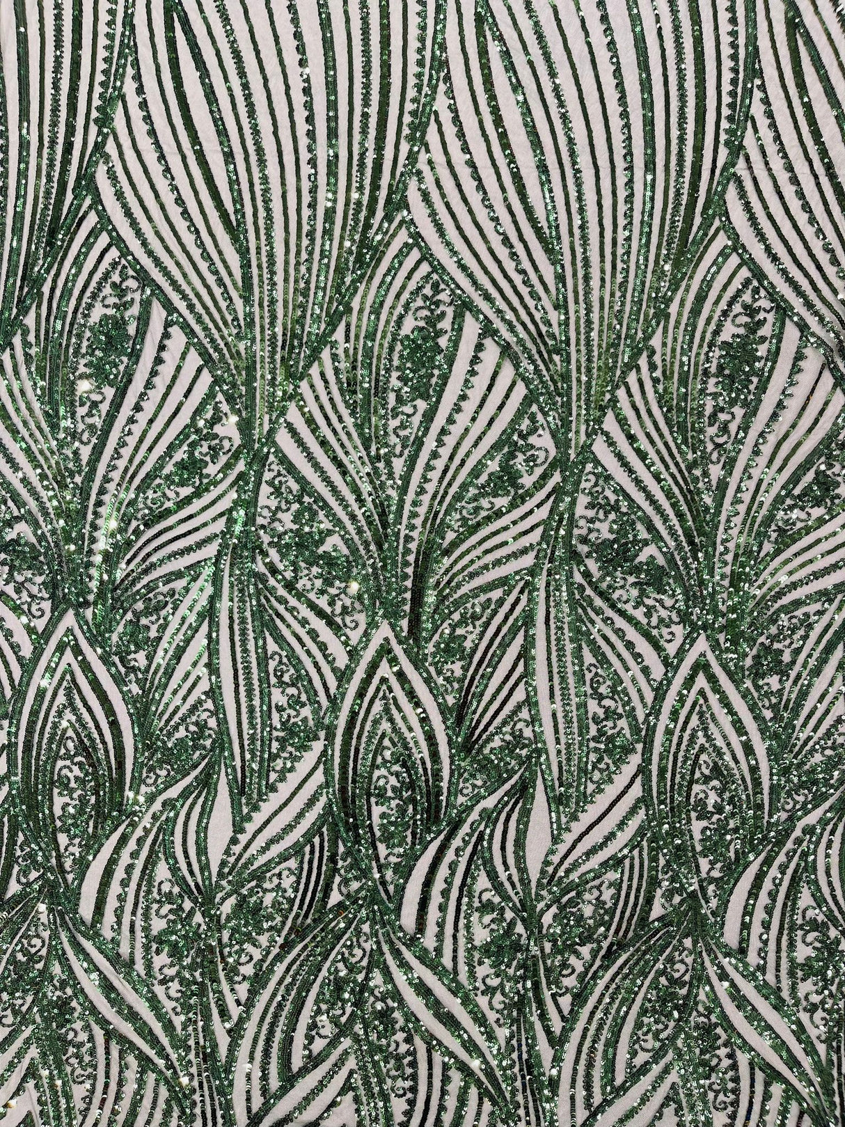 Geometric Feather Wing Polyester Fabric - 4 Way Stretch Mesh, Embroidered Sequins, 54" Width, 36" Length (1 Yard)
