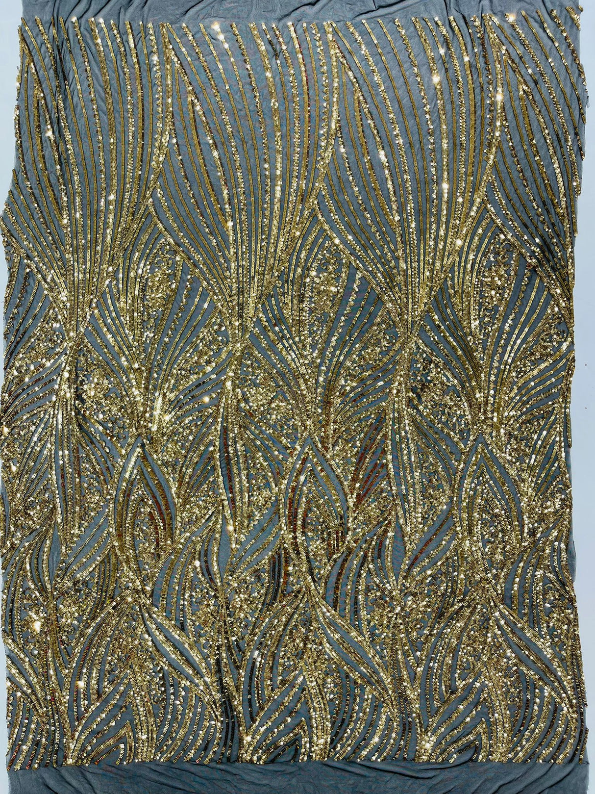 Geometric Feather Wing Polyester Fabric - 4 Way Stretch Mesh, Embroidered Sequins, 54" Width, 36" Length (1 Yard)