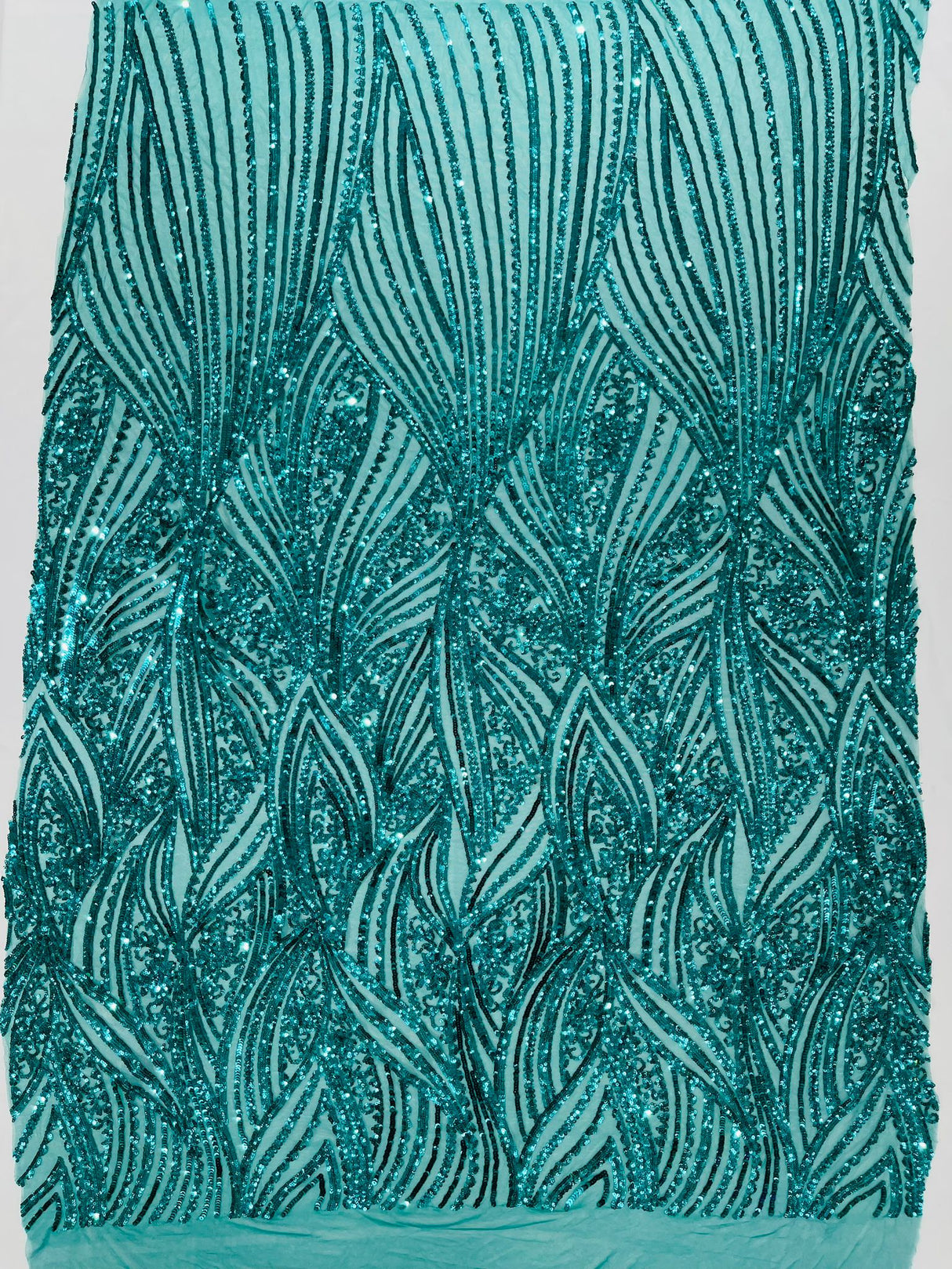Geometric Feather Wing Polyester Fabric - 4 Way Stretch Mesh, Embroidered Sequins, 54" Width, 36" Length (1 Yard)