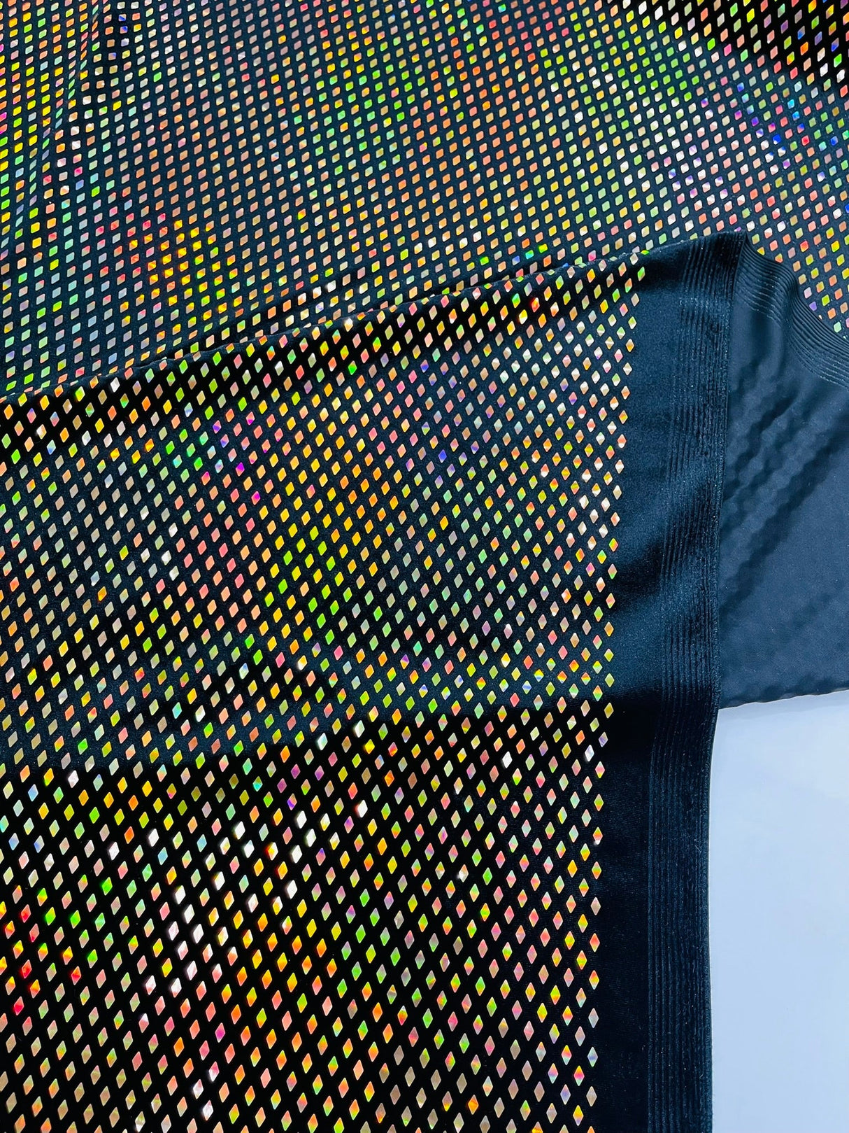 Geometric Foil Velvet Stretch Fabric - Black Iridescent, 58" Width (1 Yard)
