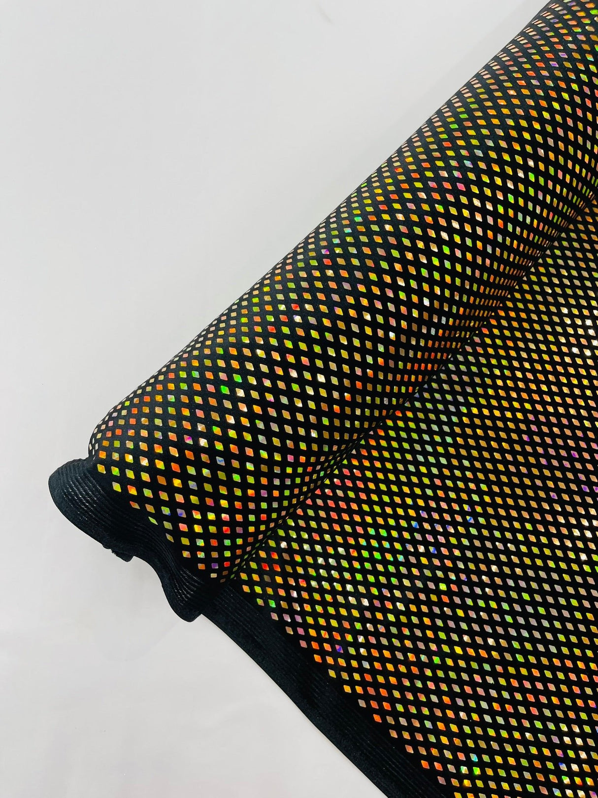 Geometric Foil Velvet Stretch Fabric - Black Iridescent, 58" Width (1 Yard)
