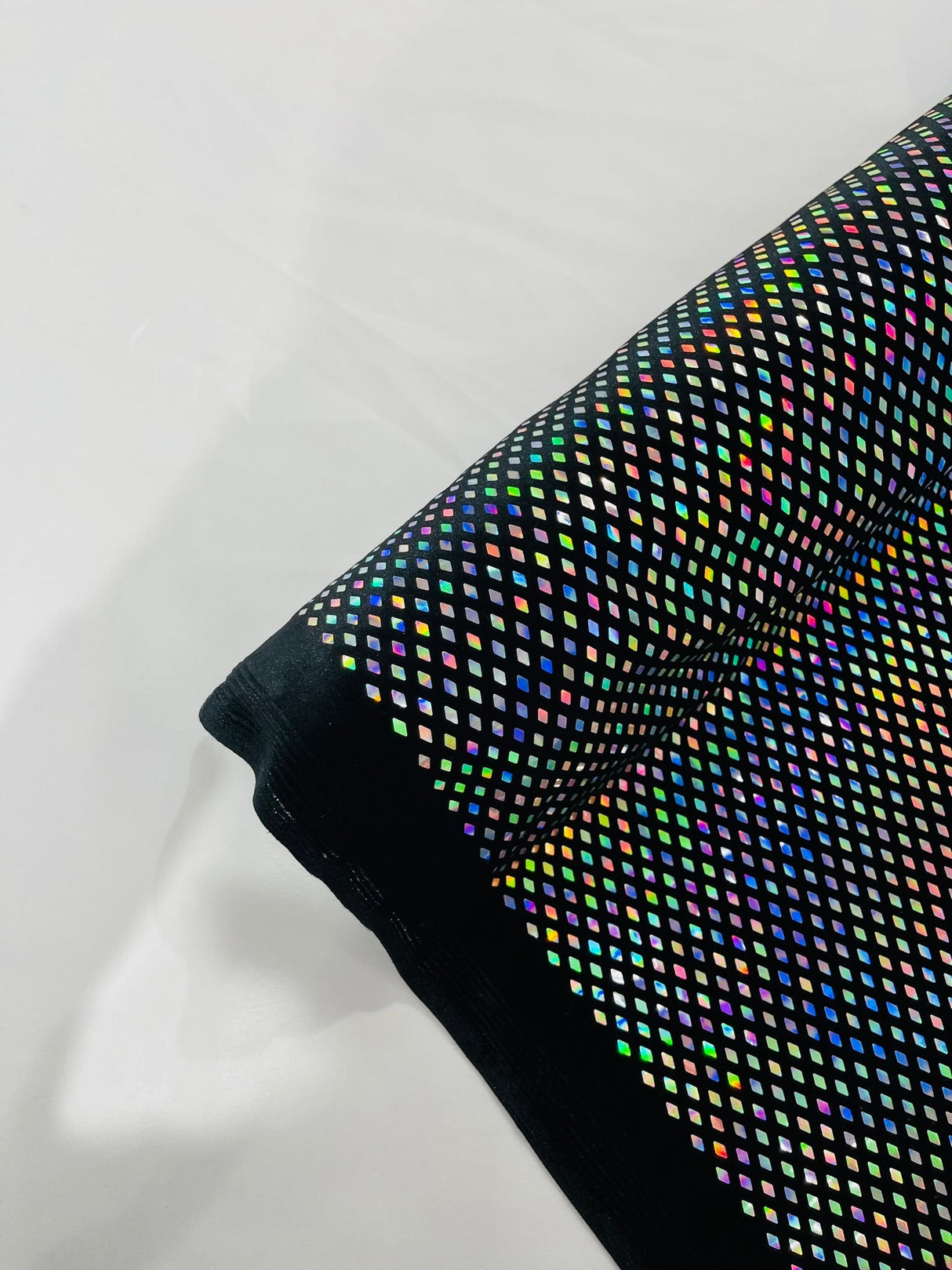 Geometric Foil Velvet Stretch Fabric - Black Iridescent, 58" Width (1 Yard)