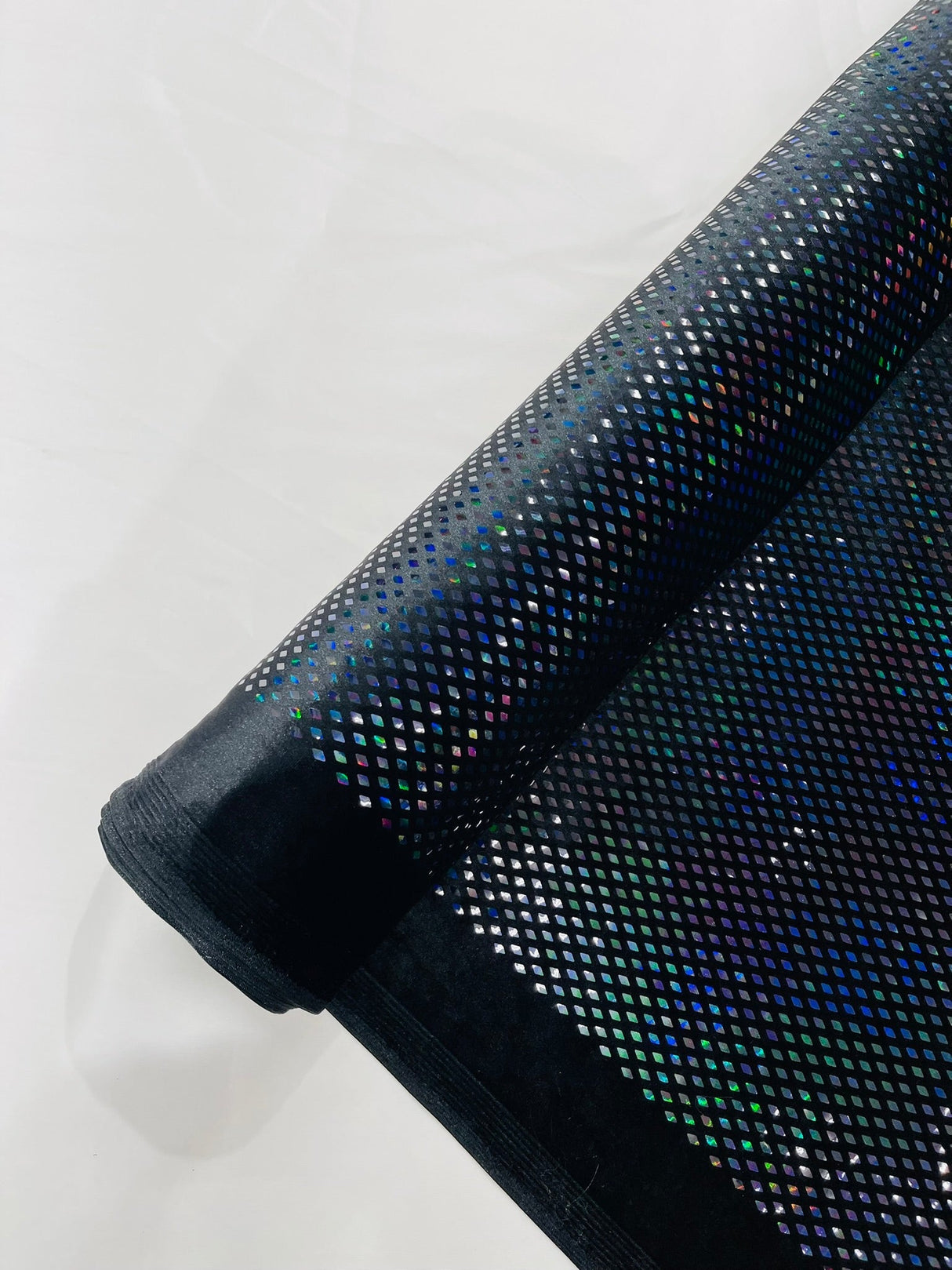 Geometric Foil Velvet Stretch Fabric - Black Iridescent, 58" Width (1 Yard)