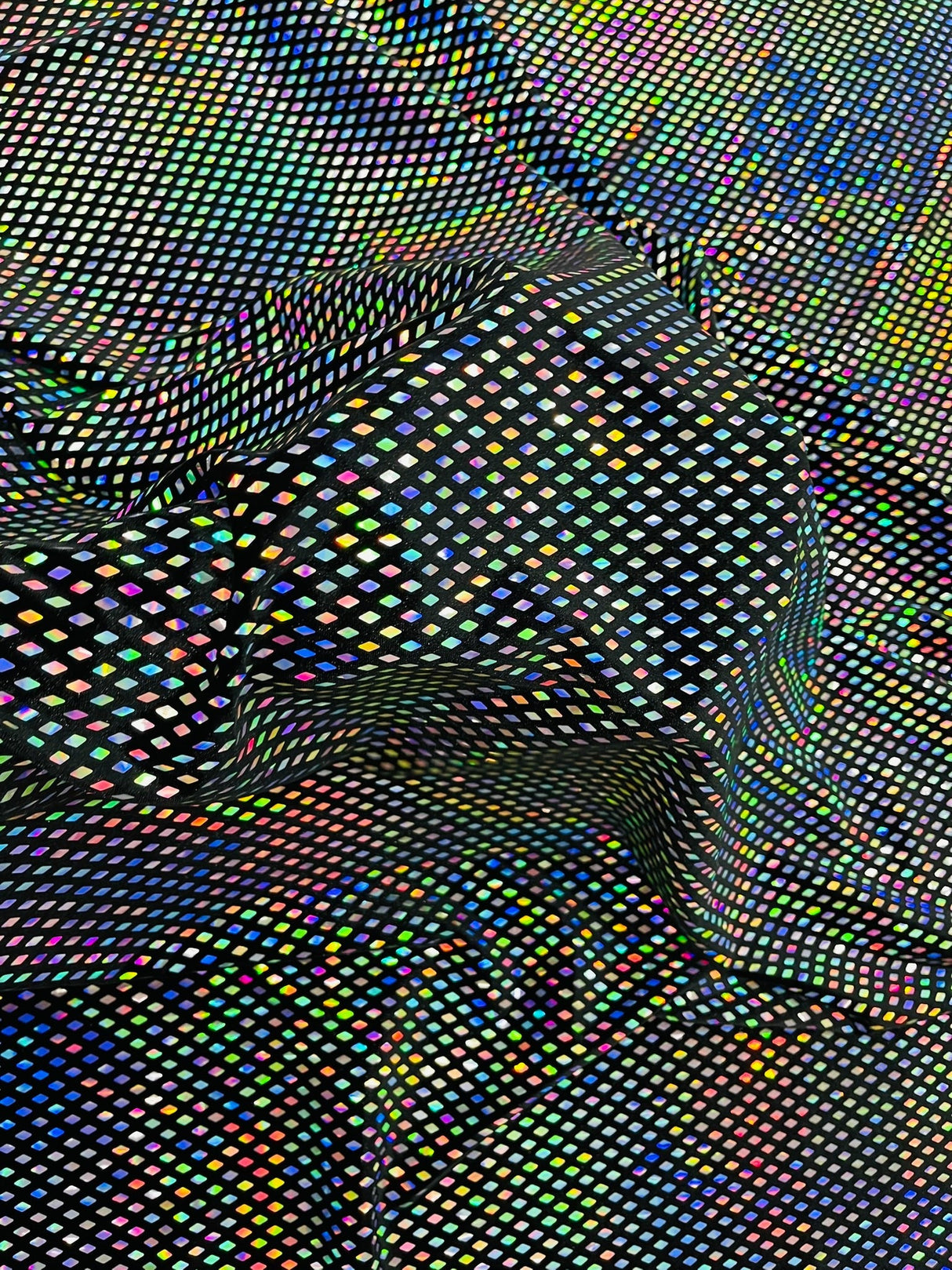 Geometric Foil Velvet Stretch Fabric - Black Iridescent, 58" Width (1 Yard)