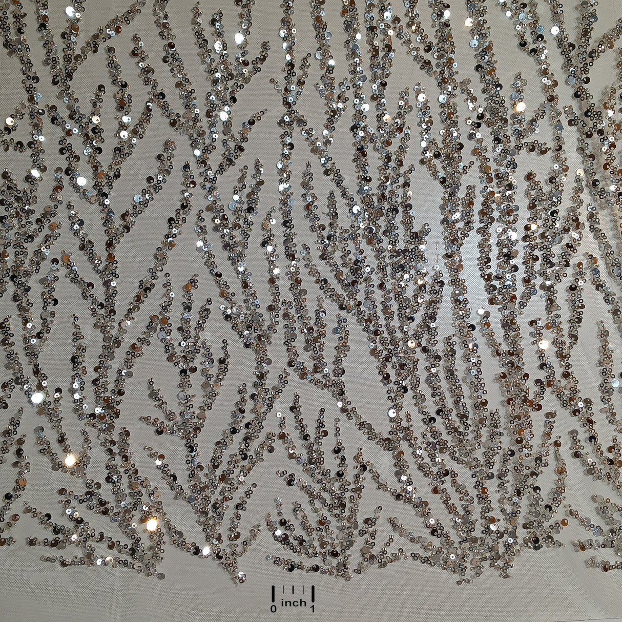 Beaded Sequined Lace Fabric on Polyester Net Mesh