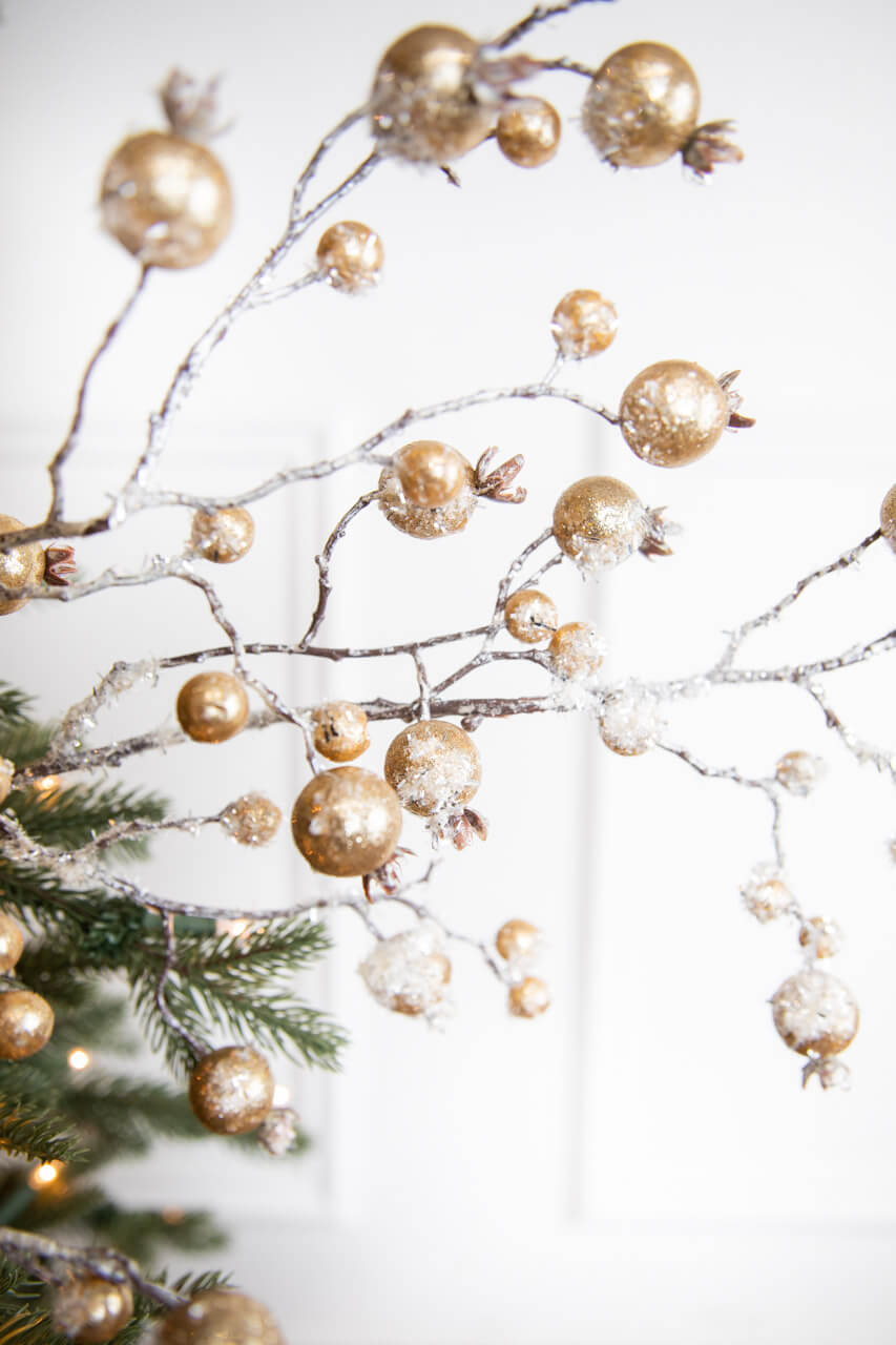 38” Champagne Gilded Frosted Crabapple Christmas Spray