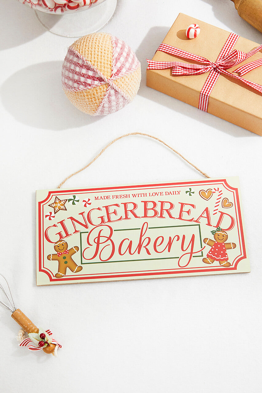 12" Cream Red Green Brown "Gingerbread Bakery" Sign