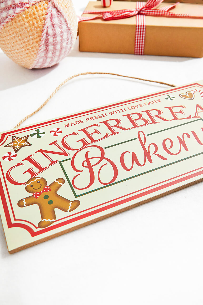 12" Cream Red Green Brown "Gingerbread Bakery" Sign
