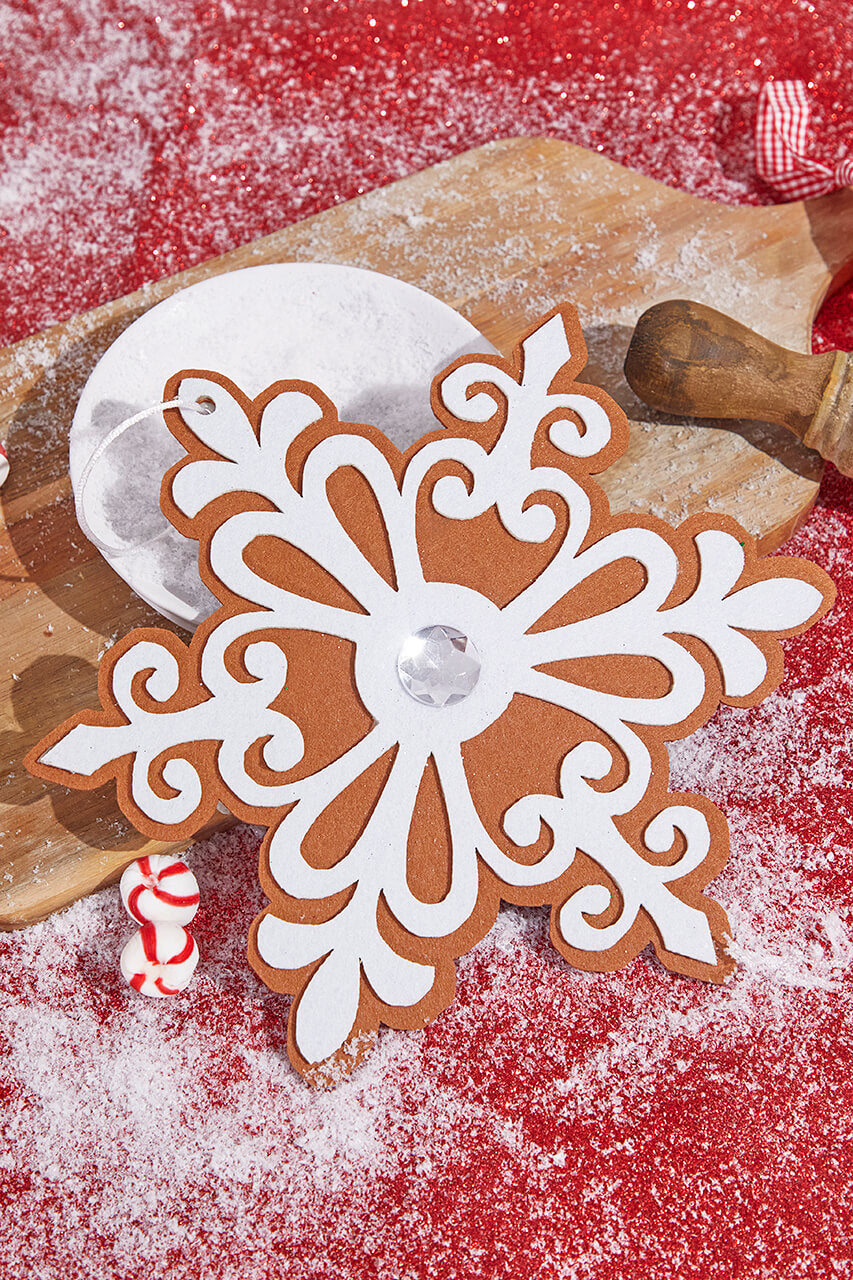 9” Gingerbread White Snowflake Ornament