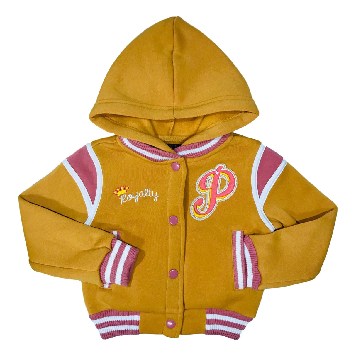 Girls Varsity Jacket - Girls Jacket, Red, Rose, Honey, Plumb, Black, Snap Button Closure, Hood (1 Piece)