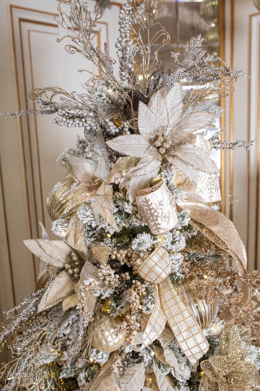 34" Champagne Glitter Lace Leaf Spray