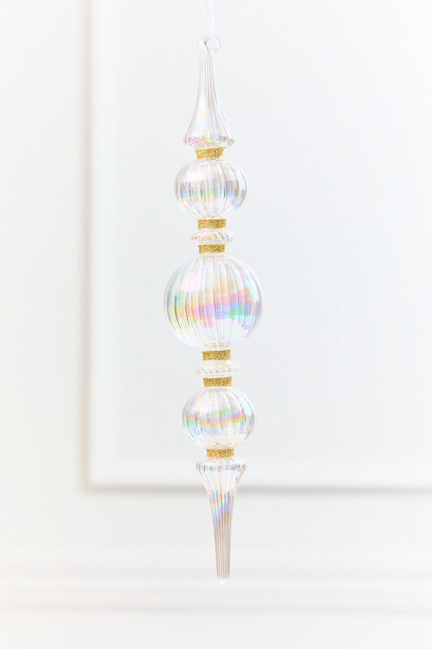 11.5" Iridescent Glass & Gold Glitter Finial Drop Ornament