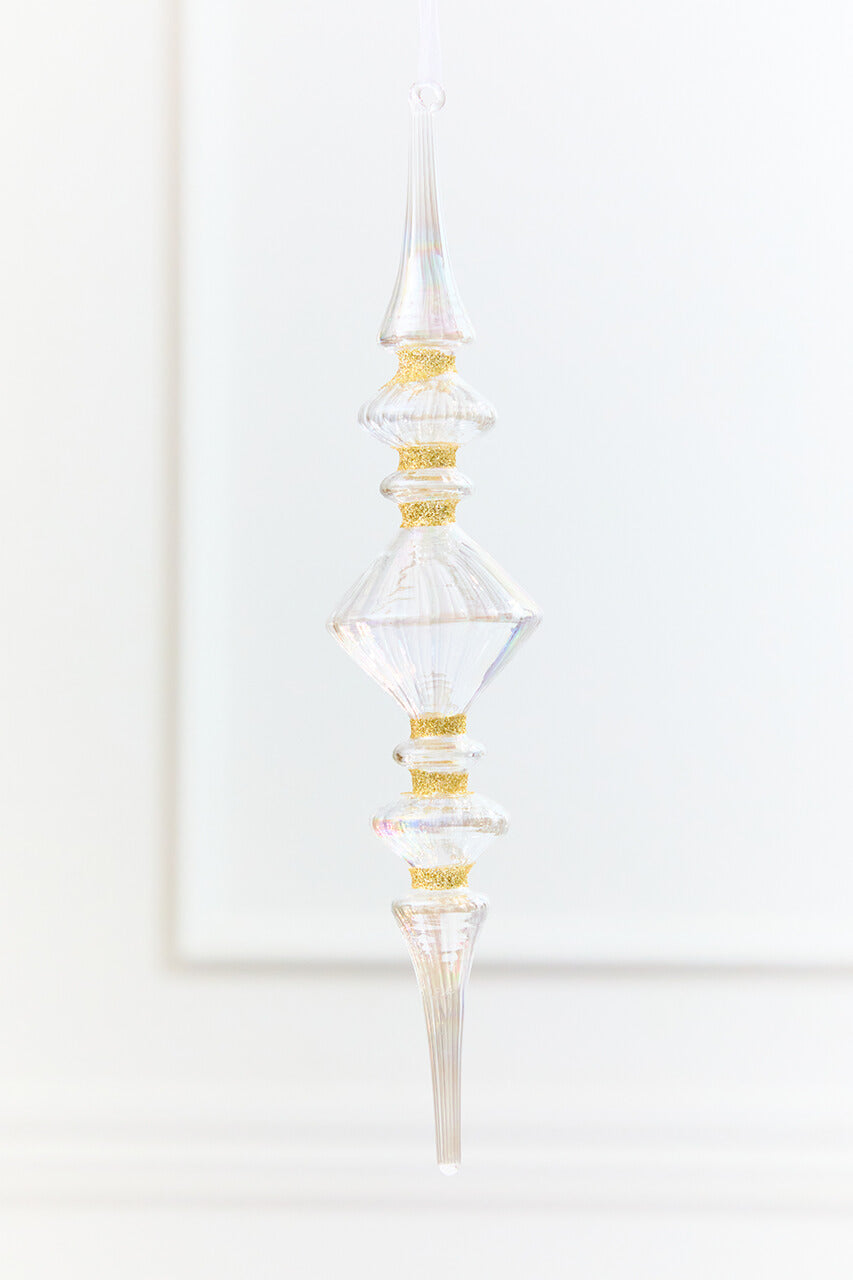 11.5" Iridescent Glass & Gold Glitter Finial Drop Ornament