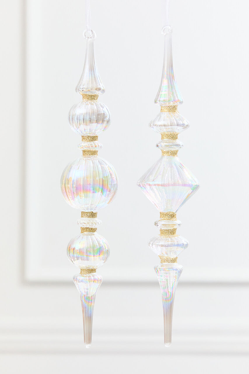 11.5" Iridescent Glass & Gold Glitter Finial Drop Ornament