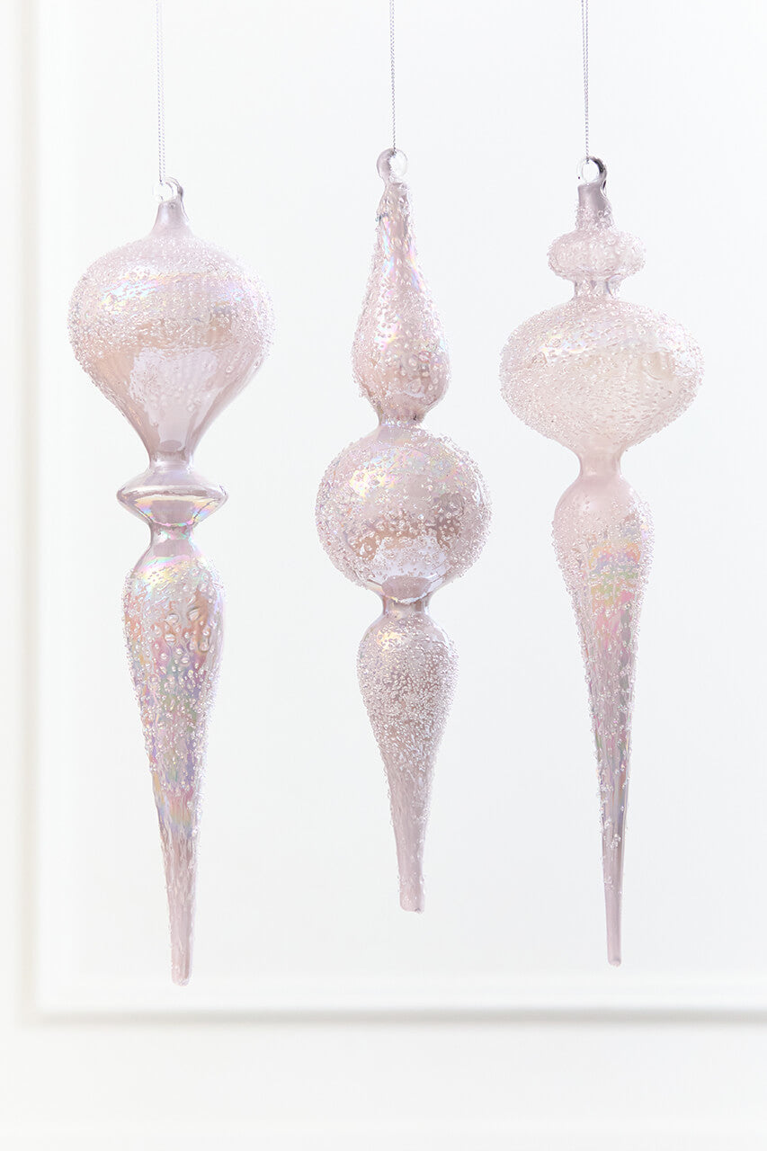 12" - 13" Iridescent Glitter Finial Glass Ornament