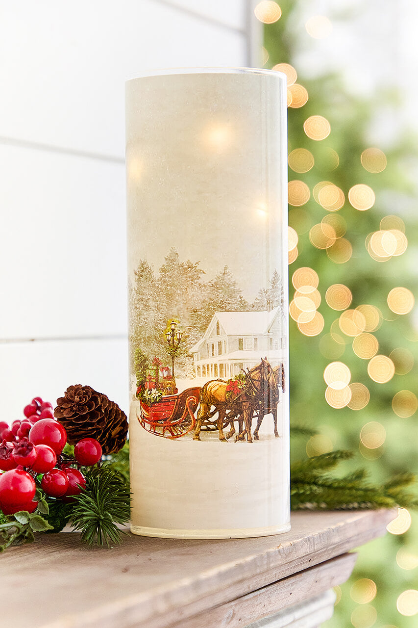 5.9" - 9.8" Nostalgic Christmas Glass Luminaries - Set of 3