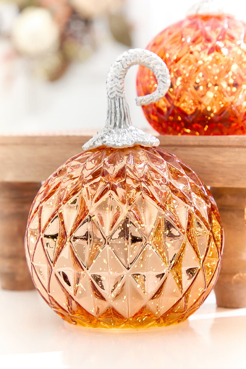 4.75" - 8" Lighted Handblown Mercury Glass Pumpkins - Set of 3