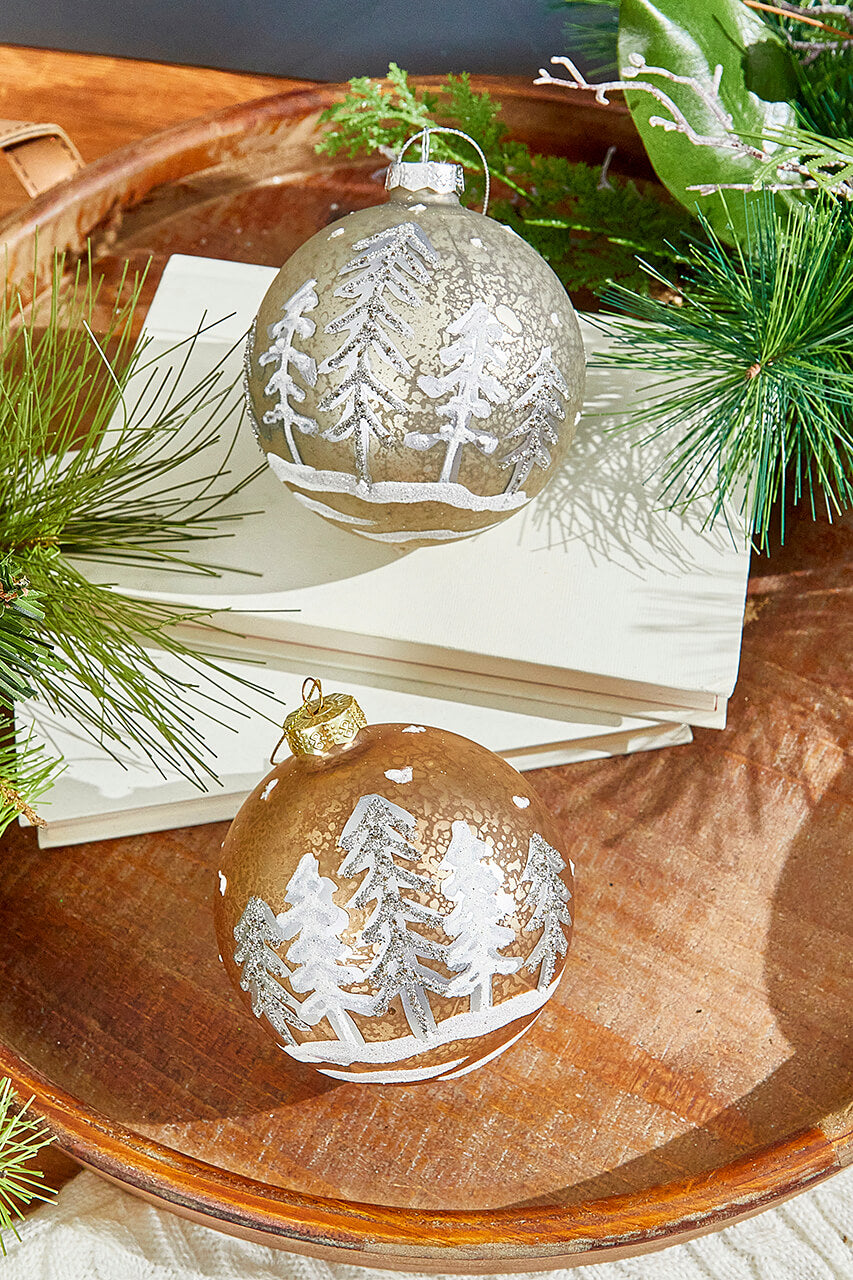4" Woodland Scene Glass Ornament