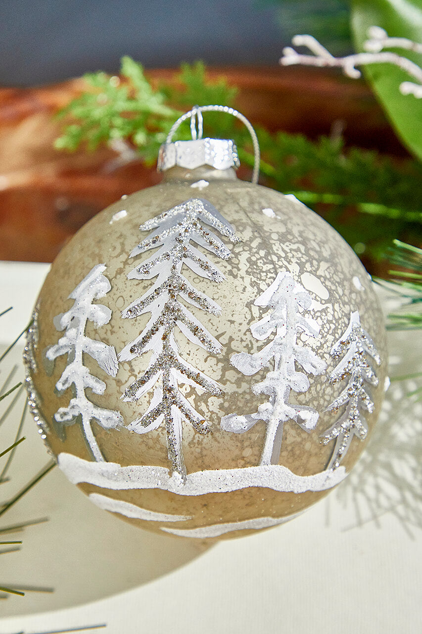 4" Woodland Scene Glass Ornament