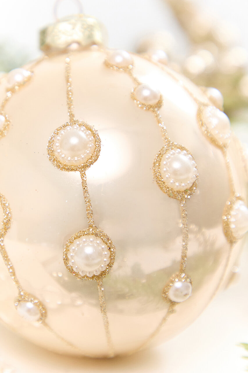 4" Glitter & Pearl Glass Ornament