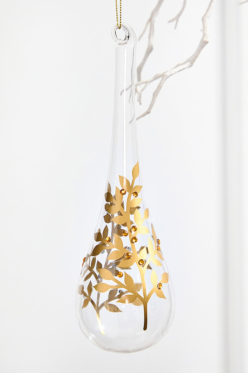 8" - 9" Icicle Glass Ornament with Gold Leaf Detail