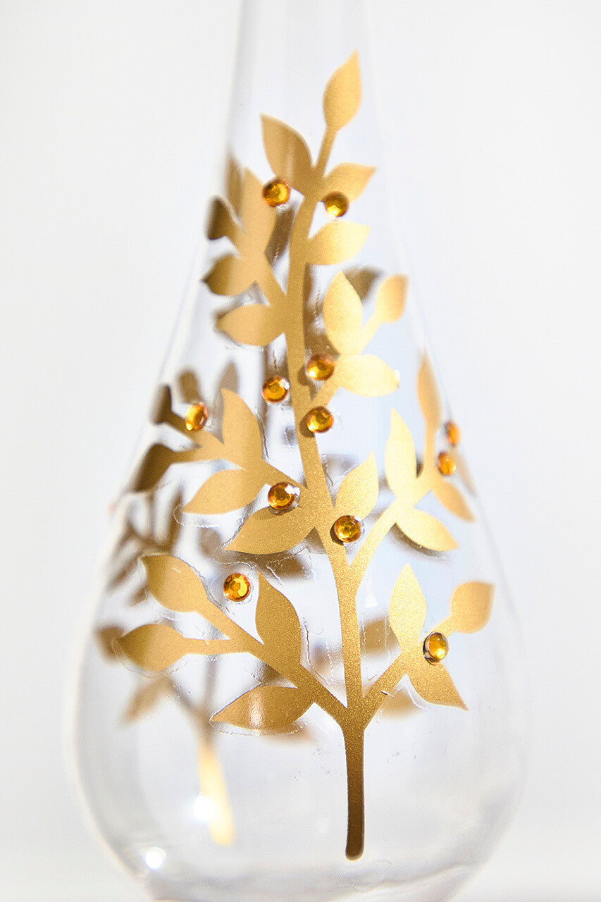 Icicle Glass Ornament 8 Inch to 9 Inch Gold Leaf Detail