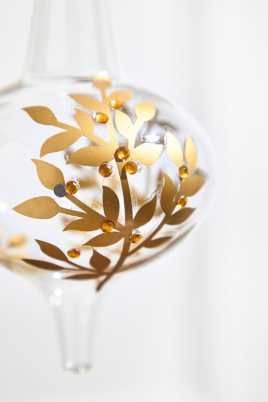 8" - 9" Icicle Glass Ornament with Gold Leaf Detail