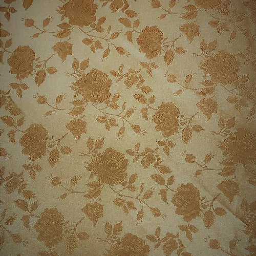 Gold Rose Floral Jacquard Satin Fabric - Gold Rose Floral Jacquard, 60" Width