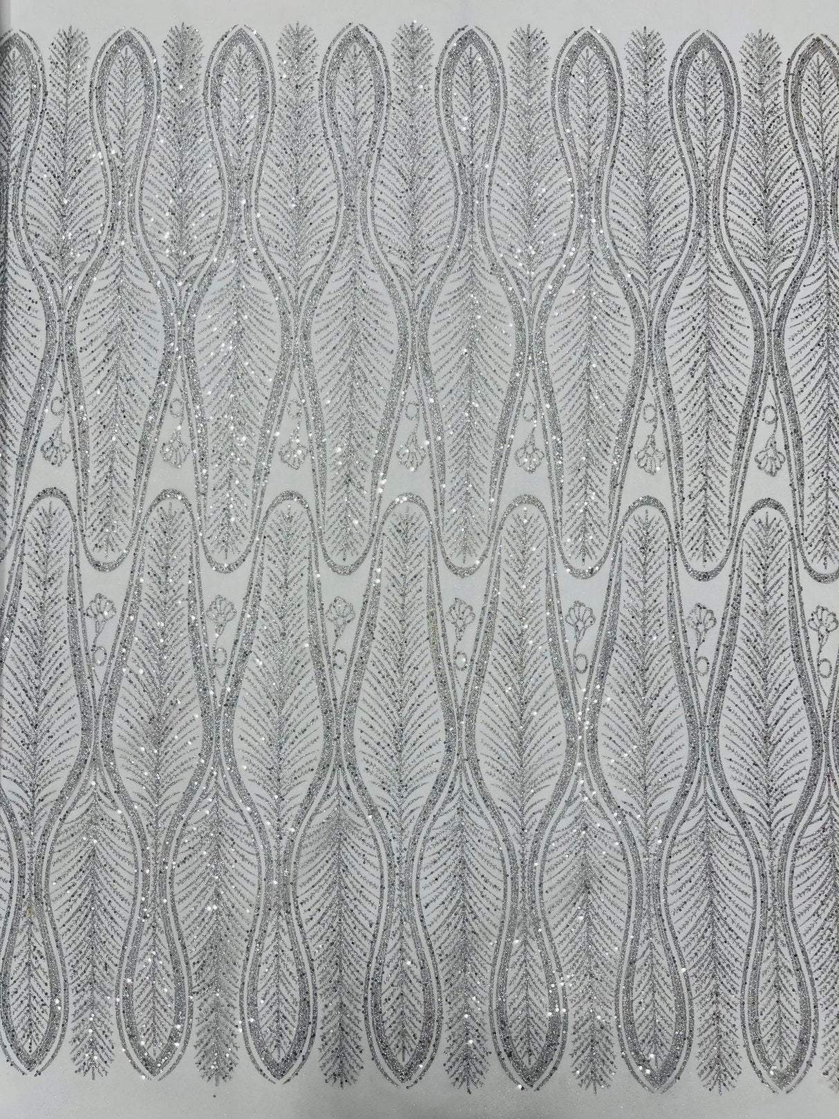 Glitter Feather Design Polyester Fabric - Glitter Feather Pattern, 52-54" Width (1 Yard)