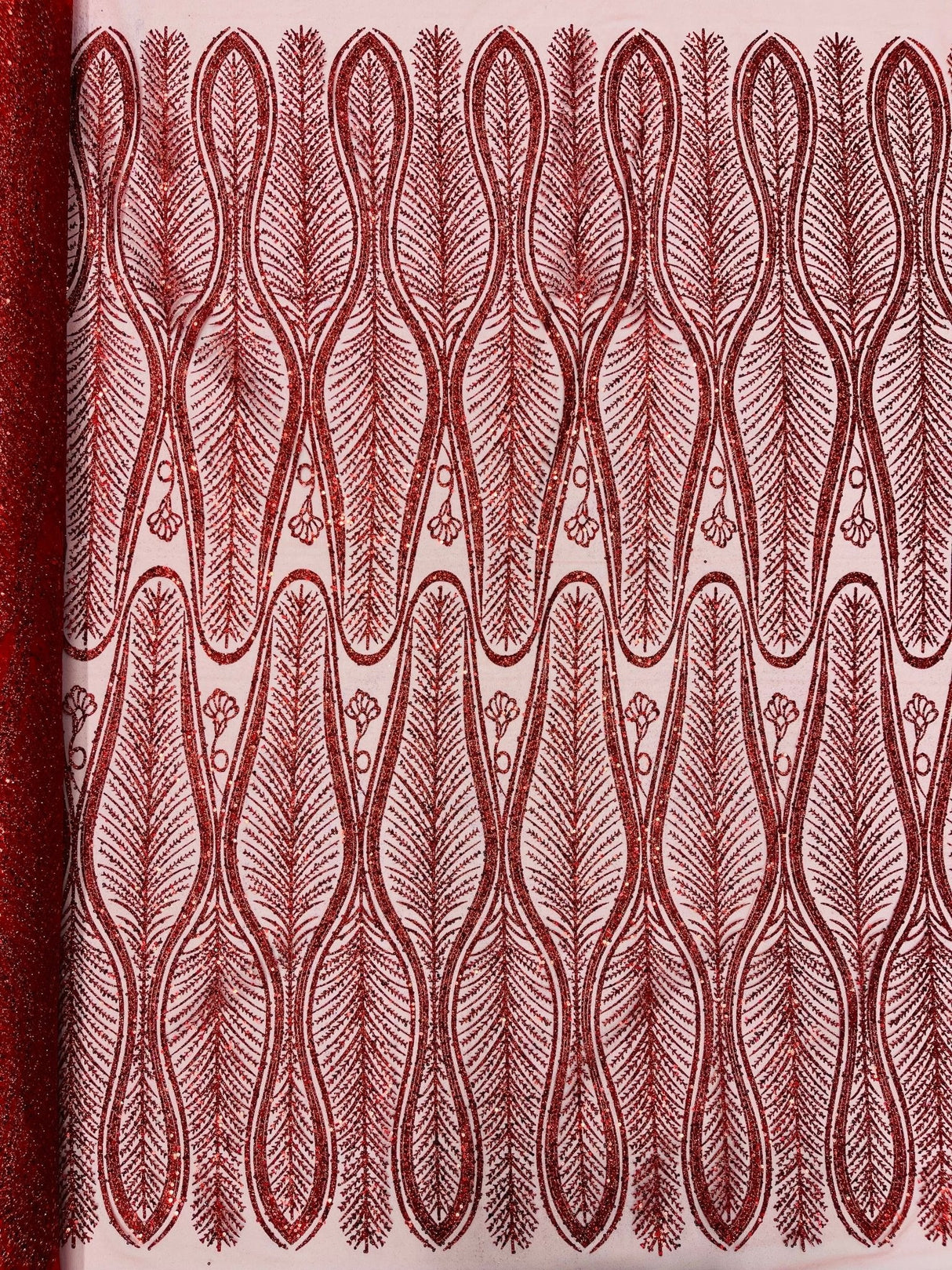 Glitter Feather Design Polyester Fabric - Glitter Feather Pattern, 52-54" Width (1 Yard)