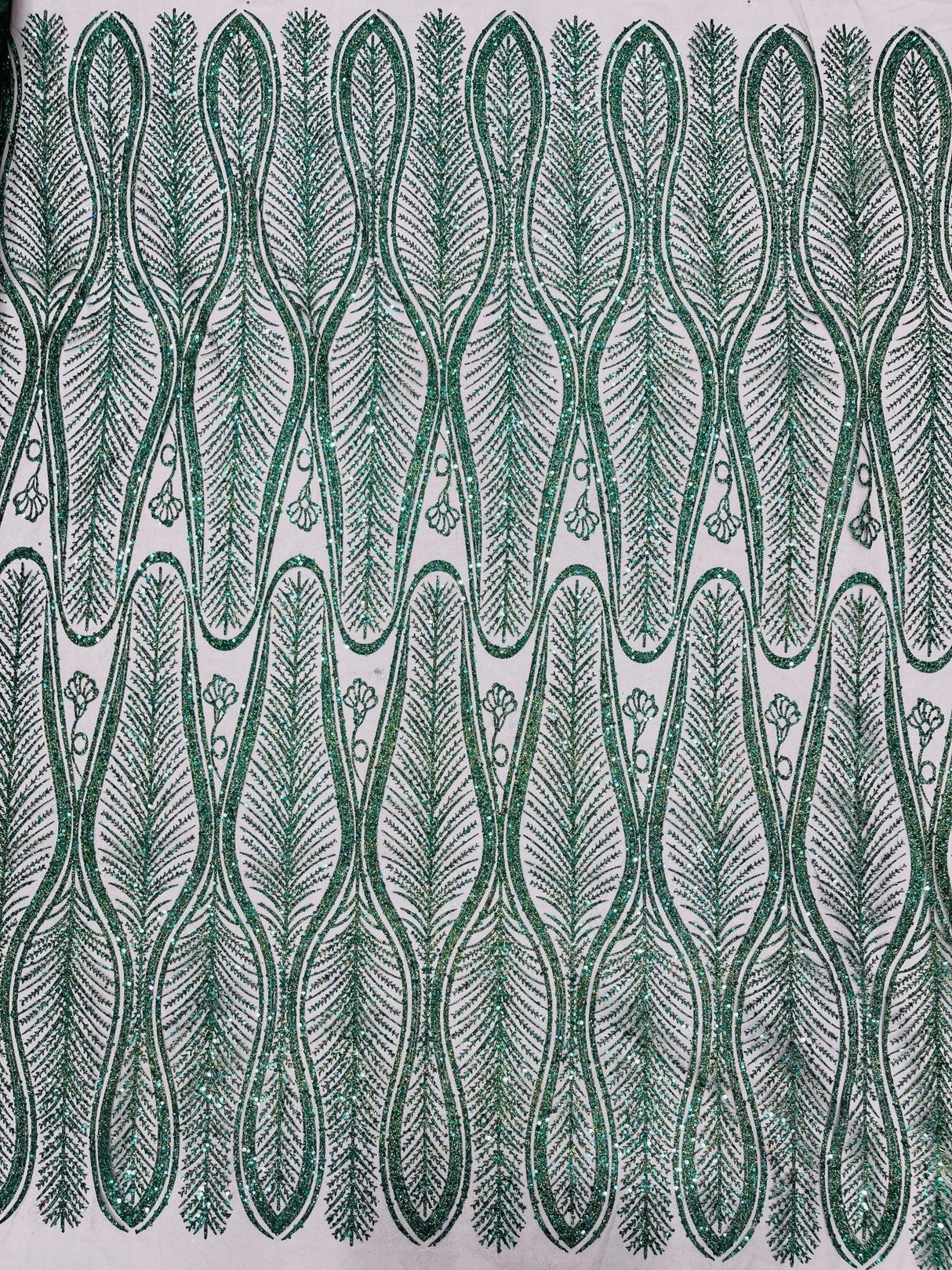 Glitter Feather Design Polyester Fabric - Glitter Feather Pattern, 52-54" Width (1 Yard)